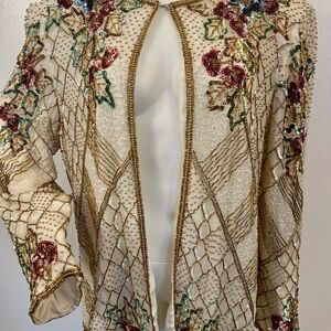 Vintage Beaded Sequin Dinner Jacket Size 2X